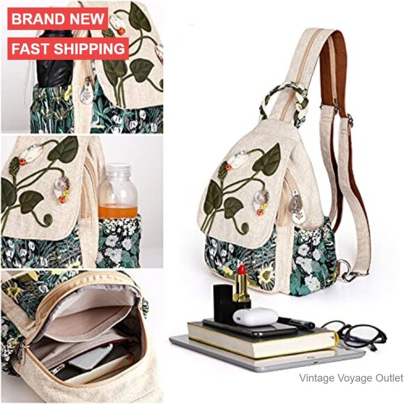 Convertible Canvas Sling Bag Mini Backpack Crossbody Day Purse Women